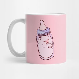 cute baby milk bottle white persian cat pink pastel Mug